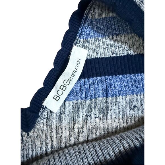 BCBGENERATION Striped Ribbed Knit Peplum Ruffle Hem Sweater Top Womens sz Small - Picture 3 of 6